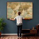 Vintage World Map Wall Art Canvas Print, Detailed World Map