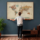 Vintage World Map Canvas Wall Art Print – Framed Modern