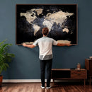 Grunge World Map Wall Art | 3-Panel Large Beige and Brown by MyGreatCanvas | Canvas Wall Art Prints | Photo Prints & Wall Decor