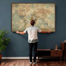 World Map Wall Art Canvas Print, Rustic Map Print, Framed