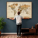 Vintage World Map Canvas Print – Framed Rustic Detailed Map