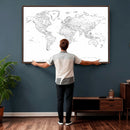 World Map Canvas Print – Framed Modern Detailed Map of the