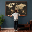 Framed World Map with Pin Canvas Print – Detailed World Map