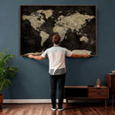 Push Pin World Map Canvas Wall Art Print, Interactive Travel