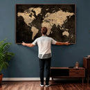Brown World Map Canvas Print – Modern Travel Map Wall Art,