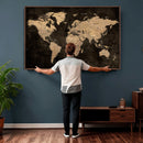 Brown World Map Canvas Print – Modern Travel Map Wall Art,