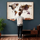 Blue Watercolor World Map Canvas Print – Framed Modern Wall