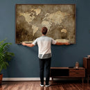 Dark Vintage World Map Canvas Wall Art Print, Antique Map