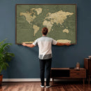 Large World Map Canvas Wall Art Print for Study Room Decor -