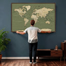 Vintage World Map Canvas Wall Art Print, Classic Global Map