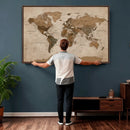 World Map Canvas Wall Art Print, Detailed Global Map Artwork