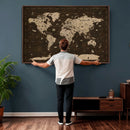 Colorful World Map Canvas Wall Art with Landmarks – Framed