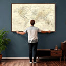 Detailed Large World Map Wall Decor Canvas Art Print