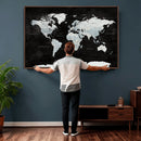 World Map Canvas Print – Framed Push Pin Wall Art, Color