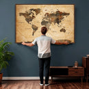 Navy Blue and Gold World Map Canvas Print – Framed Luxury