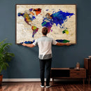 Colorful World Map Canvas Wall Art – Abstract Watercolor Map