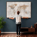 Detailed World Map Wall Art Canvas Print for Home and Office Decor
