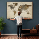Vintage World Map Canvas Wall Art – Framed Travel Map for