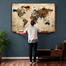 World Map Wall Art Canvas Print, Modern Decorative Framed