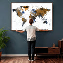 World Map Wall Art Canvas Print, Modern Decorative Framed
