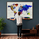 Vintage World Map Canvas Wall Art – Framed Travel Map with