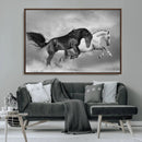 Wild Horses Wall Art Canvas Print – Framed Black and White