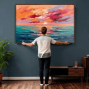 Bold Palette Knife Ocean Sunset Canvas — Orange Pink Teal by MyGreatCanvas | Canvas Wall Art Prints | Photo Prints & Wall Decor