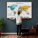 Custom Push Pin Watercolor World Map Canvas Wall Art Print –