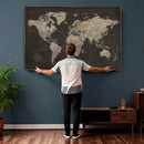World Map Canvas Wall Art Dark Charcoal Antique Tan Detailed by MyGreatCanvas | Canvas Wall Art Prints | Photo Prints & Wall Decor