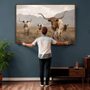 Rustic Texas Longhorn Cow Canvas Wall Art Print, Rustic Farm Animal Photography Print, Farmhouse Country Decor, Western Ranch Art