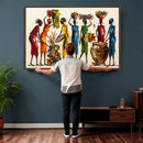 African Folk Art Canvas Wall Art, Colorful African Women Village Painting Print, Tribal Ethnic Home Decor, Vibrant African Art, Living Room