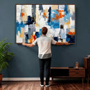 Blue Teal Abstract Canvas Wall Art, Modern Textured Painting Print, Navy Orange White Contemporary Art, Neutral Living Room Decor, Office Art by MyGreatCanvas | Canvas Wall Art Prints | Photo Prints & Wall Decor