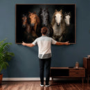 Horse Wall Art Canvas Print, Wild Horses Portrait Photography, Dramatic Equestrian Decor, Black Brown White Horse Herd, Rustic Ranch Art
