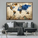 World Map Canvas Print – Vintage Blue and Gold World Map