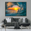 Ocean Wave Sunset Wall Art | Large Coastal Wave Canvas Print