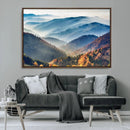 Misty Mountain Sunrise Triptych Canvas Print – Autumn