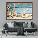 Seashells on Rustic Wooden Background, Seashells Wall Art