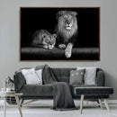 Large Black and White Lion Couple Wall Art Canvas Print –