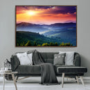 Beautiful Sunset over Hills Forest Landscape Canvas Wall Art