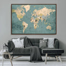 Classic World Map Canvas Print – Framed Vintage Map Wall