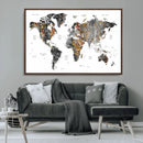 Modern Metallic World Map Canvas Wall Art – Framed