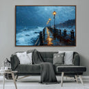 Stormy Night at Beach Pier Oil Painting Large Wall Art