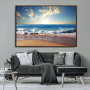 Serene Ocean Sunset Canvas Wall Art - Beach Waves at Sunset,