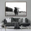 Black and White Highland Cow Wall Art Canvas Print | Rustic