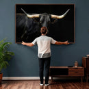 Black Bull Wall Art – Majestic Longhorn Canvas Print with