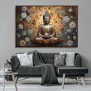 Golden Buddha Wall Art Canvas Print | Zen Meditation Floral