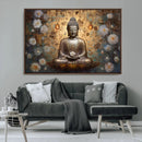 Golden Buddha Wall Art Canvas Print | Zen Meditation Floral