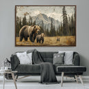 Rustic Grizzly 399 Bear Family Wall Art Canvas Print