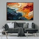 Blue Orange Abstract Wave Wall Art Canvas Print, Framed Blue