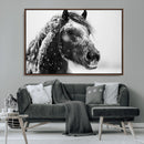 Winter Horse Canvas Print | Large 3-Panel Black White Equine